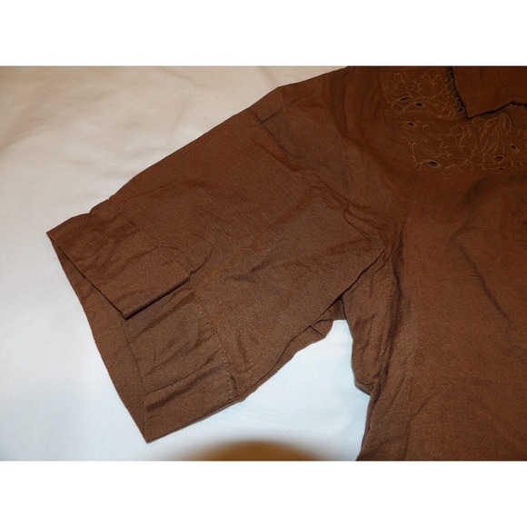 Maggie Barnes 3X 26/28 Shirt Blouse Top Linen Brown Button Up Casual Embroidered - Picture 6 of 11
